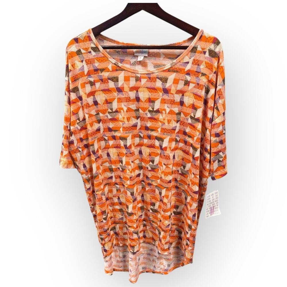 NWT LuLaRoe Irma High-Low Tunic Top – Orange Purple Geometric Print – Medium - Picture 2 of 6